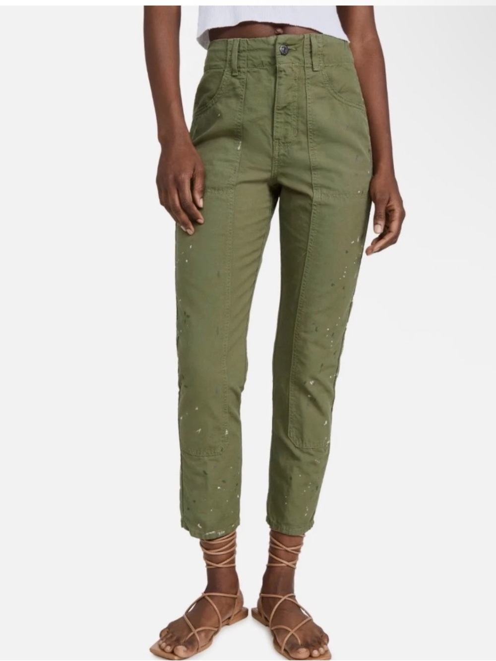 VERONICA BEARD NWT Arya Paint Splatter Utility Pants Clover Green-Sz 31/12